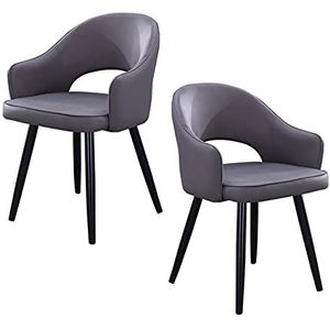 GEIRONV Woonkamer fauteuil set van 2, moderne keuken appartement lounge teller stoelen lederen hoge achter gewatteerde zachte stoel eetkamerstoel Eetstoelen (Color : Gris, Size : Black feet)