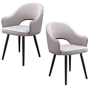 GEIRONV Woonkamer fauteuil set van 2, moderne keuken appartement lounge teller stoelen lederen hoge achter gewatteerde zachte stoel eetkamerstoel Eetstoelen (Color : Light gray, Size : Black feet)