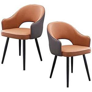 GEIRONV Woonkamer fauteuil set van 2, moderne keuken appartement lounge teller stoelen lederen hoge achter gewatteerde zachte stoel eetkamerstoel Eetstoelen (Color : Orange gray, Size : Black feet)