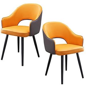 GEIRONV Woonkamer fauteuil set van 2, moderne keuken appartement lounge teller stoelen lederen hoge achter gewatteerde zachte stoel eetkamerstoel Eetstoelen (Color : Yellow gray, Size : Black feet)