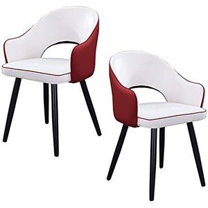GEIRONV Woonkamer fauteuil set van 2, moderne keuken appartement lounge teller stoelen lederen hoge achter gewatteerde zachte stoel eetkamerstoel Eetstoelen (Color : White red, Size : Black feet)