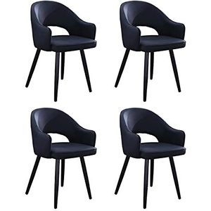 GEIRONV Lederen hoge rug eetkamer set van 4, moderne keuken appartement lounge teller stoelen zachte gewatteerde woonkamer fauteuil Eetstoelen (Color : Black, Size : Black feet)
