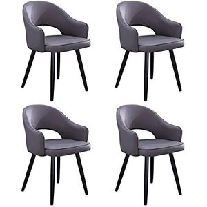 GEIRONV Lederen hoge rug eetkamer set van 4, moderne keuken appartement lounge teller stoelen zachte gewatteerde woonkamer fauteuil Eetstoelen (Color : Gris, Size : Black feet)