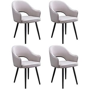 GEIRONV Lederen hoge rug eetkamer set van 4, moderne keuken appartement lounge teller stoelen zachte gewatteerde woonkamer fauteuil Eetstoelen (Color : Light gray, Size : Black feet)