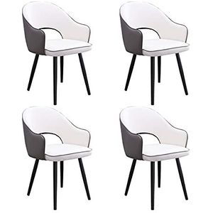 GEIRONV Lederen hoge rug eetkamer set van 4, moderne keuken appartement lounge teller stoelen zachte gewatteerde woonkamer fauteuil Eetstoelen (Color : White gray, Size : Black feet)
