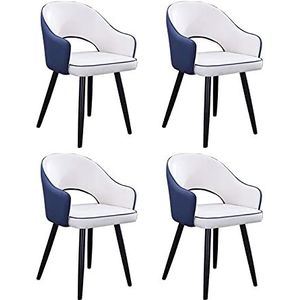 GEIRONV Lederen hoge rug eetkamer set van 4, moderne keuken appartement lounge teller stoelen zachte gewatteerde woonkamer fauteuil Eetstoelen (Color : White blue, Size : Black feet)