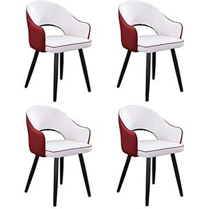 GEIRONV Lederen hoge rug eetkamer set van 4, moderne keuken appartement lounge teller stoelen zachte gewatteerde woonkamer fauteuil Eetstoelen (Color : White red, Size : Black feet)