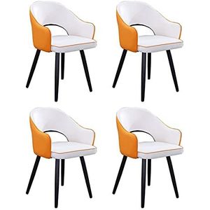 GEIRONV Lederen hoge rug eetkamer set van 4, moderne keuken appartement lounge teller stoelen zachte gewatteerde woonkamer fauteuil Eetstoelen (Color : White yellow, Size : Black feet)