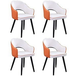 GEIRONV Lederen hoge rug eetkamer set van 4, moderne keuken appartement lounge teller stoelen zachte gewatteerde woonkamer fauteuil Eetstoelen (Color : White orange, Size : Black feet)