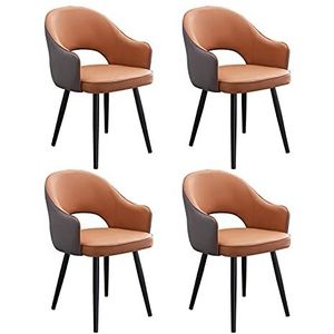 GEIRONV Lederen hoge rug eetkamer set van 4, moderne keuken appartement lounge teller stoelen zachte gewatteerde woonkamer fauteuil Eetstoelen (Color : Orange gray, Size : Black feet)