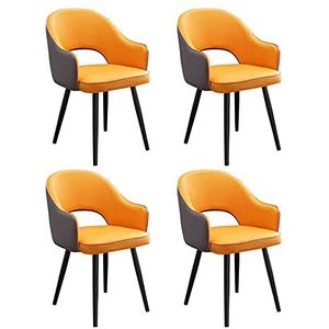GEIRONV Lederen hoge rug eetkamer set van 4, moderne keuken appartement lounge teller stoelen zachte gewatteerde woonkamer fauteuil Eetstoelen (Color : Yellow gray, Size : Black feet)