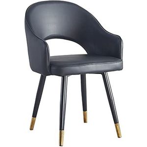 GEIRONV Leer hoge rug eetkamerstoel, zachte zitkamer woonkamer appartement fauteuil moderne keuken lounge teller stoelen 1 stuks Eetstoelen (Color : Black, Size : Metal feet)