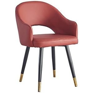 GEIRONV Leer hoge rug eetkamerstoel, zachte zitkamer woonkamer appartement fauteuil moderne keuken lounge teller stoelen 1 stuks Eetstoelen (Color : Red, Size : Metal feet)