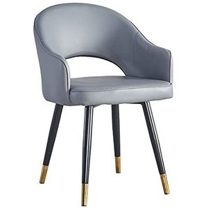 GEIRONV Leer hoge rug eetkamerstoel, zachte zitkamer woonkamer appartement fauteuil moderne keuken lounge teller stoelen 1 stuks Eetstoelen (Color : Gris, Size : Metal feet)