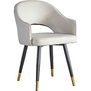 GEIRONV Leer hoge rug eetkamerstoel, zachte zitkamer woonkamer appartement fauteuil moderne keuken lounge teller stoelen 1 stuks Eetstoelen (Color : Light gray, Size : Metal feet)