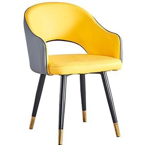 GEIRONV Leer hoge rug eetkamerstoel, zachte zitkamer woonkamer appartement fauteuil moderne keuken lounge teller stoelen 1 stuks Eetstoelen (Color : Yellow gray, Size : Metal feet)