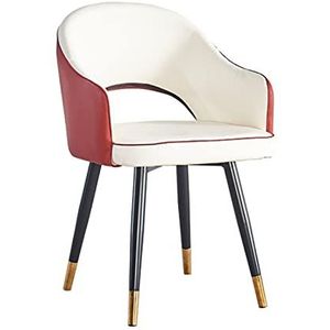 GEIRONV Leer hoge rug eetkamerstoel, zachte zitkamer woonkamer appartement fauteuil moderne keuken lounge teller stoelen 1 stuks Eetstoelen (Color : White red, Size : Metal feet)