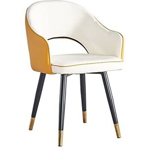 GEIRONV Leer hoge rug eetkamerstoel, zachte zitkamer woonkamer appartement fauteuil moderne keuken lounge teller stoelen 1 stuks Eetstoelen (Color : White yellow, Size : Metal feet)