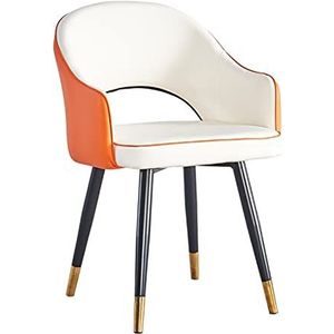GEIRONV Leer hoge rug eetkamerstoel, zachte zitkamer woonkamer appartement fauteuil moderne keuken lounge teller stoelen 1 stuks Eetstoelen (Color : White orange, Size : Metal feet)