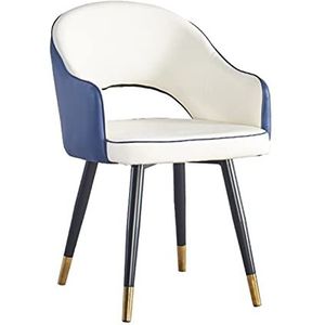 GEIRONV Leer hoge rug eetkamerstoel, zachte zitkamer woonkamer appartement fauteuil moderne keuken lounge teller stoelen 1 stuks Eetstoelen (Color : White blue, Size : Metal feet)