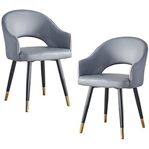 GEIRONV Set van 2 lederen hoge rug fauteuil, moderne zachte zitkamer woonkamer appartement eetkamerstoel keuken lounge teller stoelen Eetstoelen (Color : Gris, Size : Metal feet)