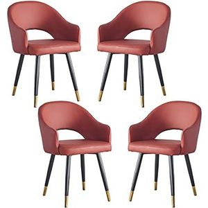 GEIRONV Moderne fauteuil set van 4, leer hoge rug zachte zitkamer woonkamer slaapkamer appartement eetkamerstoel keuken ligstoelen Eetstoelen (Color : Red, Size : Metal feet)