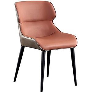 GEIRONV 1 stuks eetkamerstoelen, gestoffeerde rug- en kussen lounge stoel met zwarte stalen poten waterbestendige lederen zijstoelen Eetstoelen (Color : Orange)