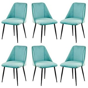 GEIRONV 51 × 49 × 78 cm Fluwelen lounge stoel, fluwelen zitting en rugleuningen make-up stoel keuken zwart metalen benen dining stoel set van 6 Eetstoelen (Color : Light blue, Size : Black legs)