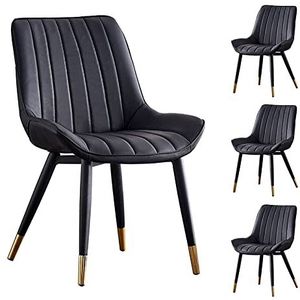 GEIRONV Dining stoel Zij stoelen Set van 4, Lederen Keuken Stoelen Ergonomische Rugleuningen Coffee Shops Leisure Chair 46 × 53 × 83cm Eetstoelen (Color : Black)