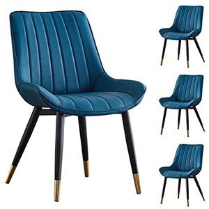 GEIRONV Dining stoel Zij stoelen Set van 4, Lederen Keuken Stoelen Ergonomische Rugleuningen Coffee Shops Leisure Chair 46 × 53 × 83cm Eetstoelen (Color : Blue)