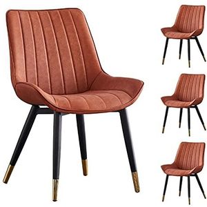 GEIRONV Dining stoel Zij stoelen Set van 4, Lederen Keuken Stoelen Ergonomische Rugleuningen Coffee Shops Leisure Chair 46 × 53 × 83cm Eetstoelen (Color : Orange)