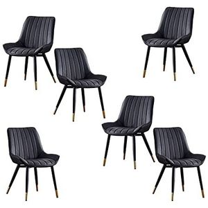 GEIRONV Leer Dining Chair Set van 6, 46 × 53 × 83cm Keuken Zij stoelen Ergonomische rugleuning Coffee Shops Leisure Chair Eetstoelen (Color : Black)