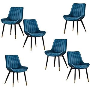 GEIRONV Leer Dining Chair Set van 6, 46 × 53 × 83cm Keuken Zij stoelen Ergonomische rugleuning Coffee Shops Leisure Chair Eetstoelen (Color : Blue)