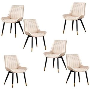 GEIRONV Leer Dining Chair Set van 6, 46 × 53 × 83cm Keuken Zij stoelen Ergonomische rugleuning Coffee Shops Leisure Chair Eetstoelen (Color : White)