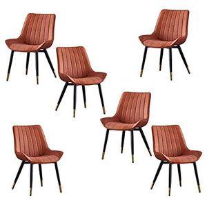 GEIRONV Leer Dining Chair Set van 6, 46 × 53 × 83cm Keuken Zij stoelen Ergonomische rugleuning Coffee Shops Leisure Chair Eetstoelen (Color : Orange)