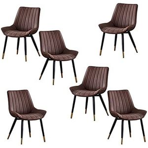 GEIRONV Leer Dining Chair Set van 6, 46 × 53 × 83cm Keuken Zij stoelen Ergonomische rugleuning Coffee Shops Leisure Chair Eetstoelen (Color : Coffee)