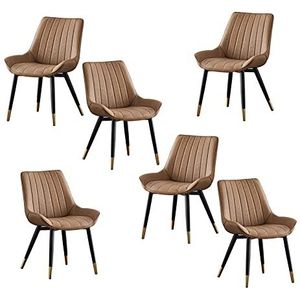 GEIRONV Leer Dining Chair Set van 6, 46 × 53 × 83cm Keuken Zij stoelen Ergonomische rugleuning Coffee Shops Leisure Chair Eetstoelen (Color : Camel)