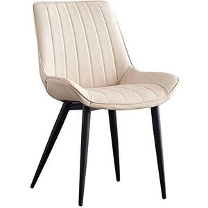 GEIRONV 1 stks Dining Chair, 46 × 53 × 83 cm Lederen Keuken Zij stoelen Ergonomische rugleuningen Coffee Shops Black Legs Leisure Chair Eetstoelen (Color : Beige, Size : Black legs)