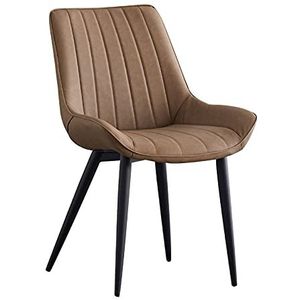 GEIRONV 1 stks Dining Chair, 46 × 53 × 83 cm Lederen Keuken Zij stoelen Ergonomische rugleuningen Coffee Shops Black Legs Leisure Chair Eetstoelen (Color : Camel, Size : Black legs)