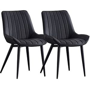 GEIRONV Dining Chair Set van 2, 46 × 53 × 83 cm Leder ergonomische rugleuningen Keuken Zij stoelen Coffee Shops Black Legs Leisure Chair Eetstoelen (Color : Black, Size : Black legs)