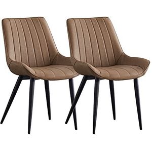 GEIRONV Dining Chair Set van 2, 46 × 53 × 83 cm Leder ergonomische rugleuningen Keuken Zij stoelen Coffee Shops Black Legs Leisure Chair Eetstoelen (Color : Camel, Size : Black legs)
