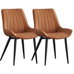 GEIRONV Dining Chair Set van 2, 46 × 53 × 83 cm Leder ergonomische rugleuningen Keuken Zij stoelen Coffee Shops Black Legs Leisure Chair Eetstoelen (Color : Light orange, Size : Black legs)