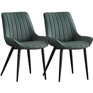 GEIRONV Dining Chair Set van 2, 46 × 53 × 83 cm Leder ergonomische rugleuningen Keuken Zij stoelen Coffee Shops Black Legs Leisure Chair Eetstoelen (Color : Green, Size : Black legs)