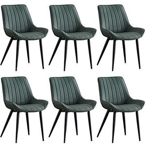 GEIRONV Dining Chair Set van 6, Ergonomische Rugleuningen Keuken Koffiewinkels Leisure Stoel Leren Zwarte Benen Zij stoelen 46 × 53 × 83cm Eetstoelen (Color : Green, Size : Black legs)