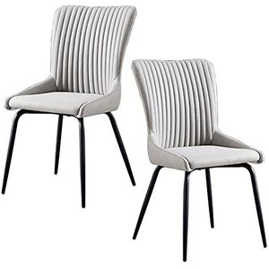 GEIRONV PU Lederen eetkamer stoel Set van 2, gemakkelijk schoon te maken keuken stoel Moderne metalen benen woonkamer zijkstoel 49 × 47 × 90 cm Eetstoelen (Color : Light gray)