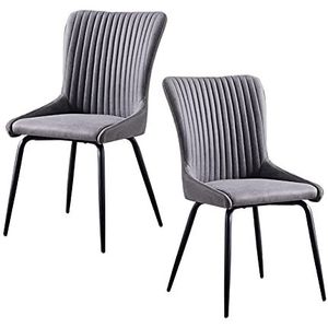 GEIRONV PU Lederen eetkamer stoel Set van 2, gemakkelijk schoon te maken keuken stoel Moderne metalen benen woonkamer zijkstoel 49 × 47 × 90 cm Eetstoelen (Color : Dark gray)