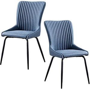 GEIRONV PU Lederen eetkamer stoel Set van 2, gemakkelijk schoon te maken keuken stoel Moderne metalen benen woonkamer zijkstoel 49 × 47 × 90 cm Eetstoelen (Color : Blue)