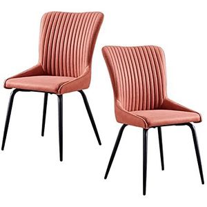 GEIRONV PU Lederen eetkamer stoel Set van 2, gemakkelijk schoon te maken keuken stoel Moderne metalen benen woonkamer zijkstoel 49 × 47 × 90 cm Eetstoelen (Color : Orange)