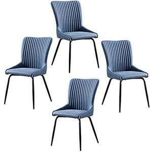 GEIRONV PU Leer Dining Chair Set van 4, 49 × 47 × 90 cm Moderne keuken stoel Metalen benen woonkamer condominium zijkant Eetstoelen (Color : Blue)