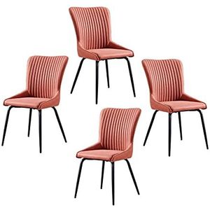 GEIRONV PU Leer Dining Chair Set van 4, 49 × 47 × 90 cm Moderne keuken stoel Metalen benen woonkamer condominium zijkant Eetstoelen (Color : Orange)